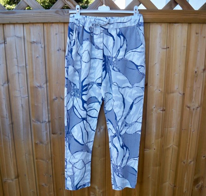 Huvudbild Mönstrade Linnebyxor Grå/vit