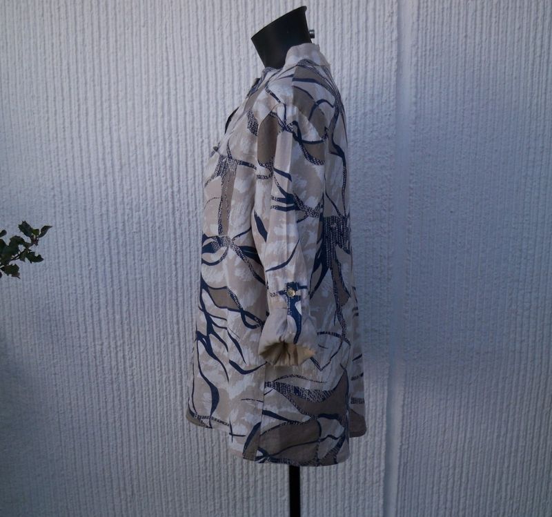 Beige Mönstrad Linneblus Med Lång Ärm. Puro Lino