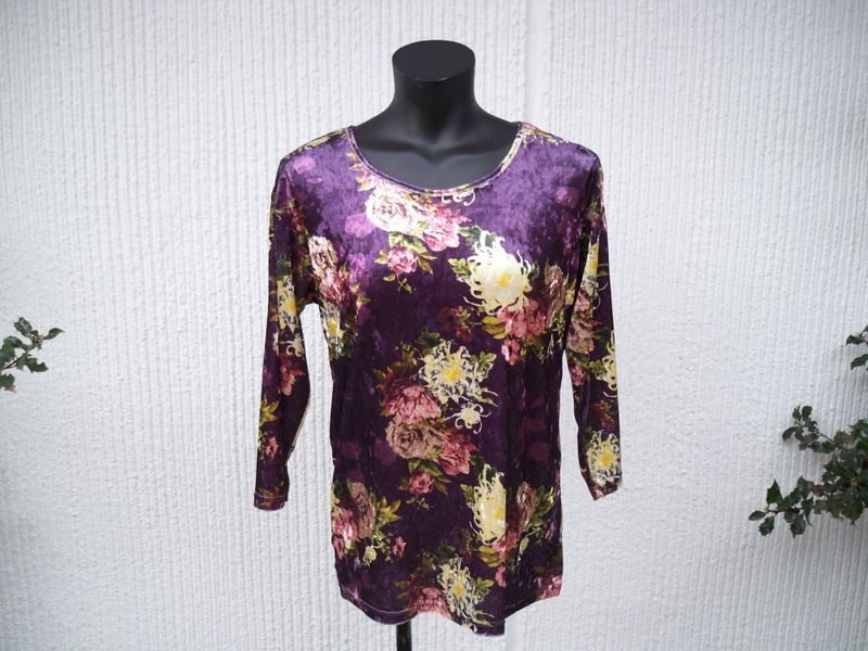 Lila Blommig Topp Krossad Sammet