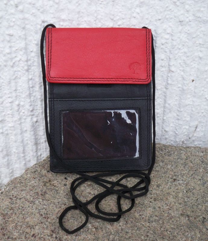 Neck Pouch Halspåse Läder Svart Röd