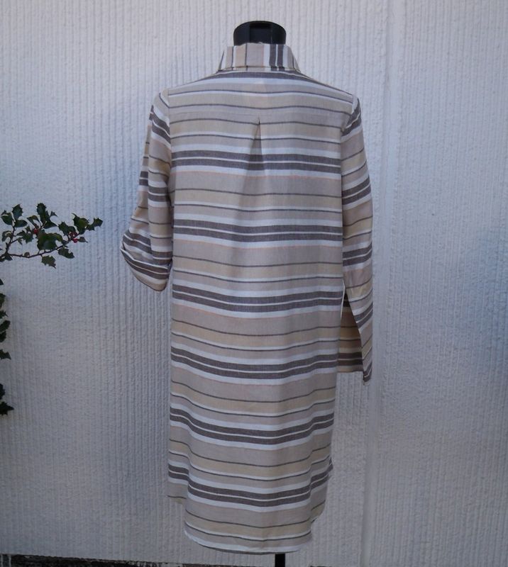 Randig Klänning Lin Viskos Beige Vit Ljusbrun