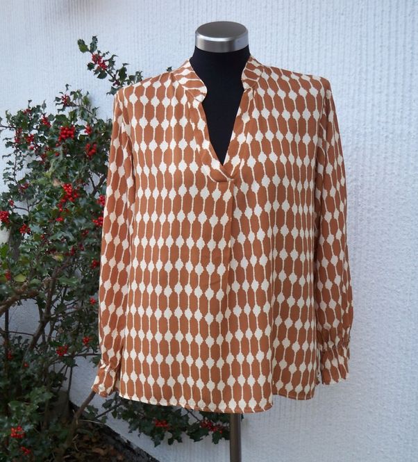 Huvudbild Brun Beige Mönstrad Blus Lång Ärm