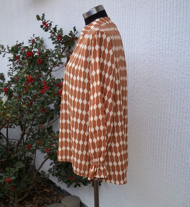 Brun Beige Mönstrad Blus Lång Ärm