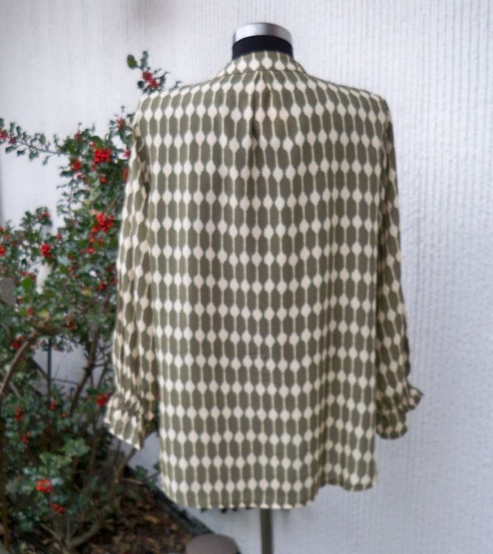 Olivgrön Beige Mönstrad Blus Lång Ärm