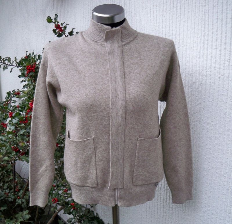 Sandbeige Stickad Kofta Jacka