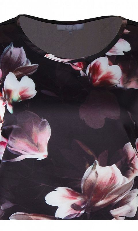 Svart Rrosa Blommig Tunika Blus Spor. Ze-Ze