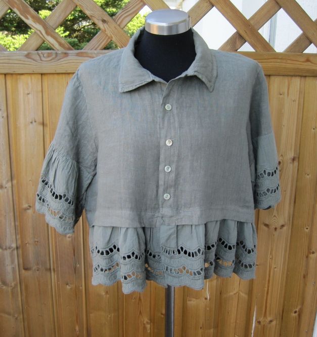 Huvudbild Olivgrön Linneblus Med Volanger