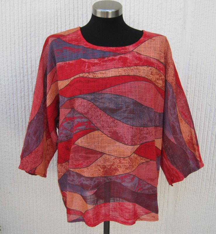 Röd Mönstrad Bomullsblus