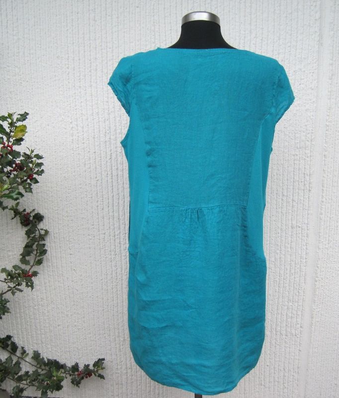 Petrolgrön Linneklänning med holkärm. Puro Lino