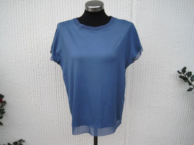 Huvudbild Jeansblå viskosblus / topp med kort ärm och ...