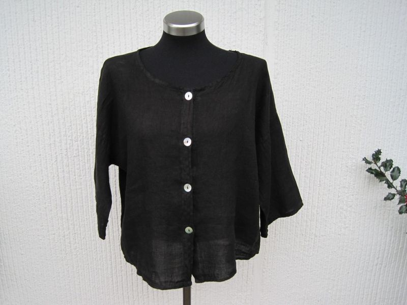 Svart Tunn Linnejacka  Blus. Puro Lino