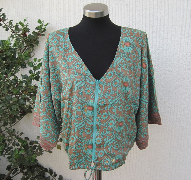 Mönstrad Tunn Kort Vändbar Jacka Med Kimonoärmar Paisley Blommig