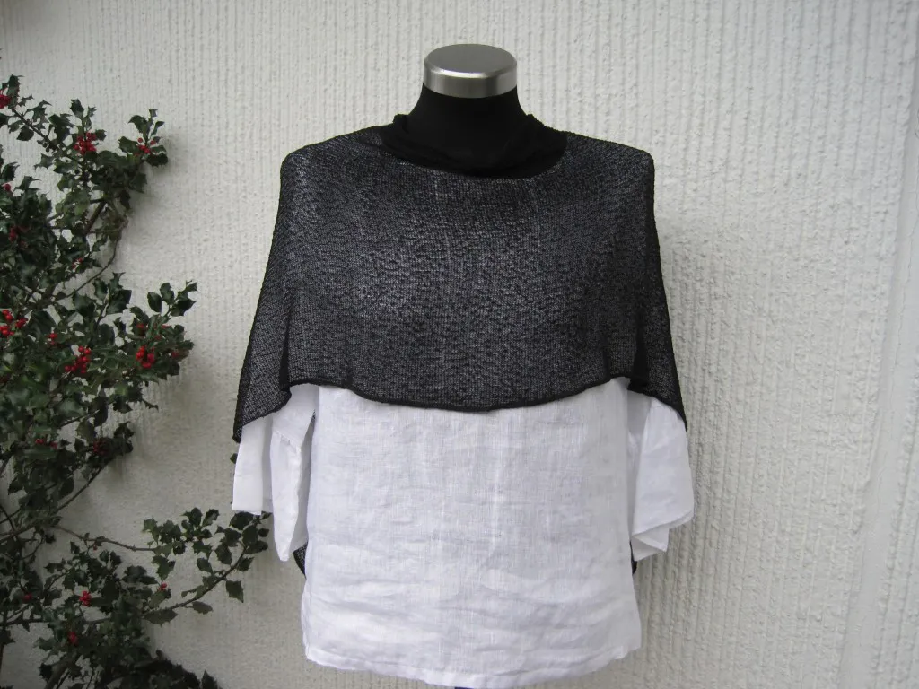Svart Tunn Glest Stickad Poncho Sjal