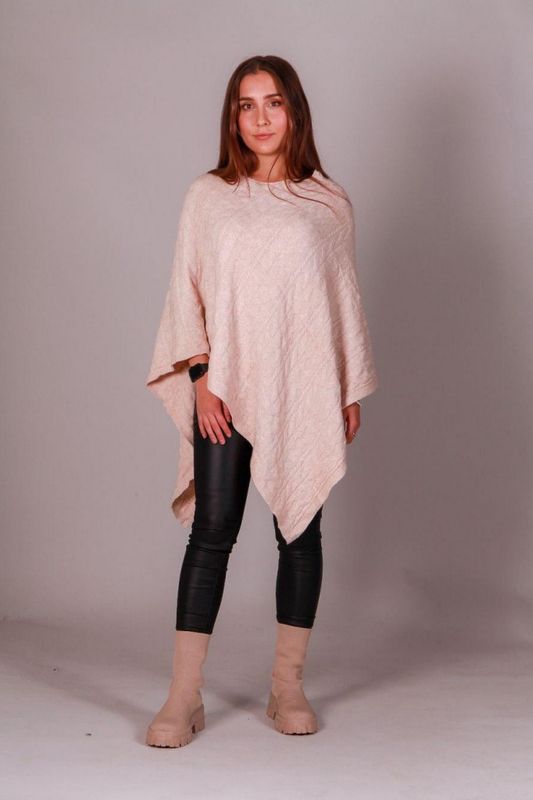 Beige Kabelstickad Poncho Kashmirmix