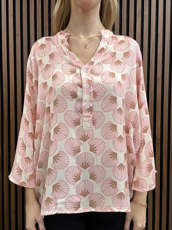 Gemini - Wilda Mönstrad Blus Cremevit Rosa