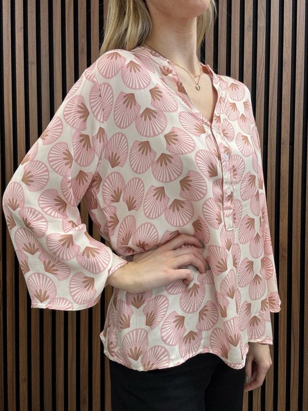 Gemini - Wilda Mönstrad Blus Cremevit Rosa